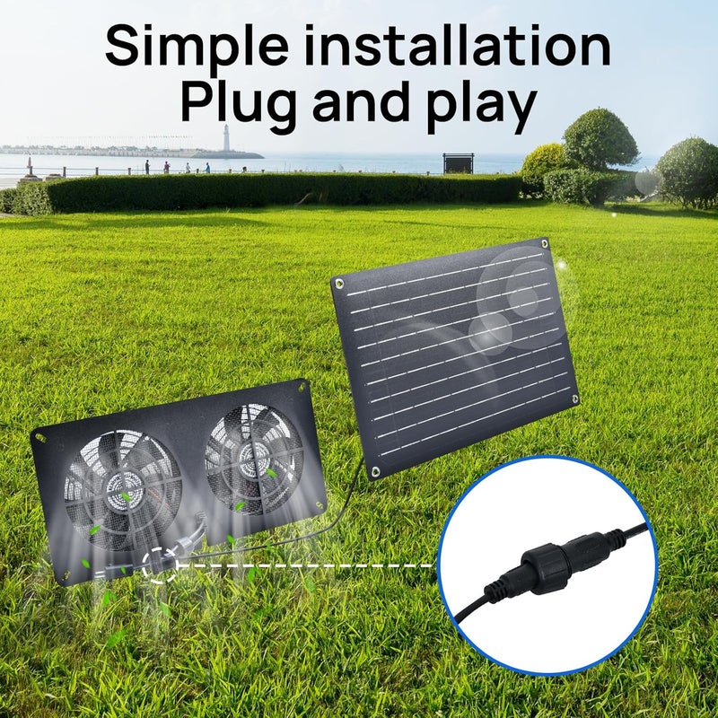 DC HOUSE 20W Solar Fan Powered Exhaust Fan for Chicken Coops, Greenhouses, Sheds, Pet Houses, and Windows - Waterproof and Plug Play Easy Connector Max Applicable Space 880ft3 (25 m3) - Image 5